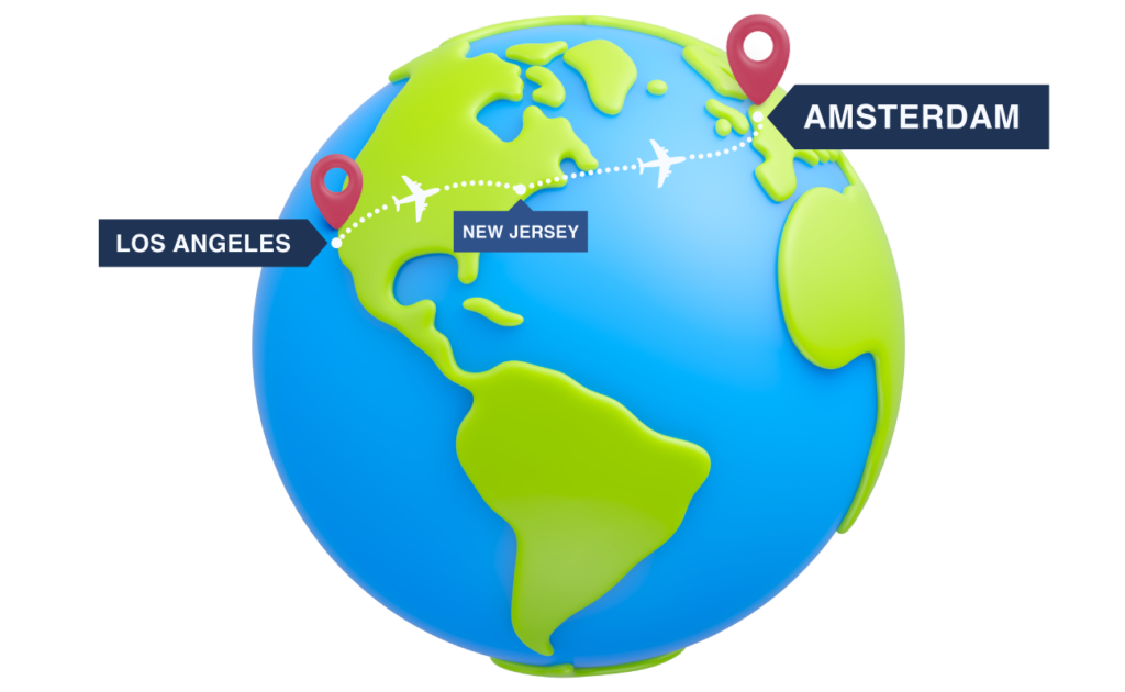 Los Angeles to Amsterdam via New Jersey